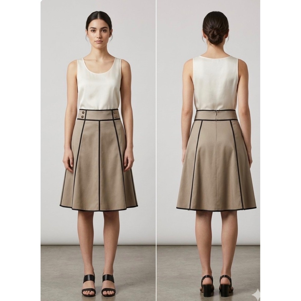 Emporio Armani Beige A-Line Skirt Black Contrast Piping Paneled Sz 42/US 6